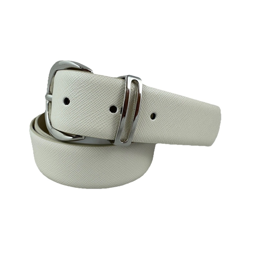 Nine West Womens M 32/34 Creamy White Belt Silver Buckle 1 1/4"